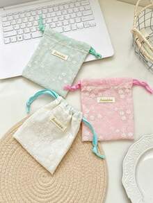 Fashionable Embroidered Floral Drawstring Bag, Mini Portable Storage Pouch, Mini Lipstick Cosmetic Organizer, Sanitary Pad Storage, Hair Clip Storage - Multicolor - View 4