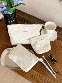1件/套 白色花卉提花刺繡女款女孩化妝包，便攜大容量拉鍊化妝收納袋，旅行度假必備，衛生棉、鑰匙、髮飾、充電器、口紅、化妝品、香水、刷具收納整理包，適用於女性、學生、女學生，生日禮物、朋友禮物、節日禮物 - 白色 - 查看 4