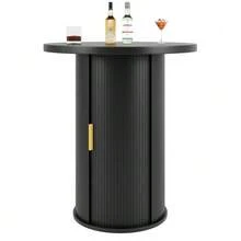 Bar Table Set With 2 Bar Stools, Round High Table With Storage Space And 2 Ergonomic Bar Stools, MDF Wood Look, For Bar And Living Room - Black - View 10