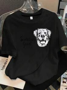 Camisetas de algodón estampadas de moda para mujer, letras en inglés, Navidad, Halloween, lindos patrones de dibujos animados, patrones de flores y otros estampados, telas cómodas, - Negro - Ver 1