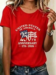 New Spring/Summer Casual Loose-Fitting Fashionable V-Neck (100% Polyester) And Crew Neck (100% Cotton) Short-Sleeved T-Shirts, Featuring A 250th Anniversary Of American Independence Commemorative Print, Patriotic-Themed Short-Sleeved Shirts For American Independence Day, Patriotic-Themed Tops, American Flag Prints, V-Neck And Crew Neck T-Shirts, Independence Day Apparel, National Day Commemoration, American Retro Style, Personalized Prints, Casual Everyday Wear, Red And Blue Color Scheme, Historical Commemoration, Retro Street Style Unisex Loose-Fitting Pure Cotton Short-Sleeved Crew Neck T-Shirts. - Đỏ 2 - Xem 13