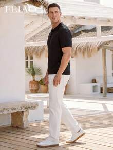 Cárdigan de punto jacquard de unicolor con diseño hueco inspirado en monedas vintage para hombres, adecuado para ir al trabajo, uso casual y vacaciones, estilo minimalista casual y elegante de uso múltiple - Negro - Ver 6