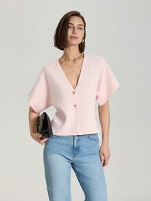 Cárdigan casual de mujer de unicolor con botones, adecuado para verano y otoño, color rosa - Rosa - Ver 5