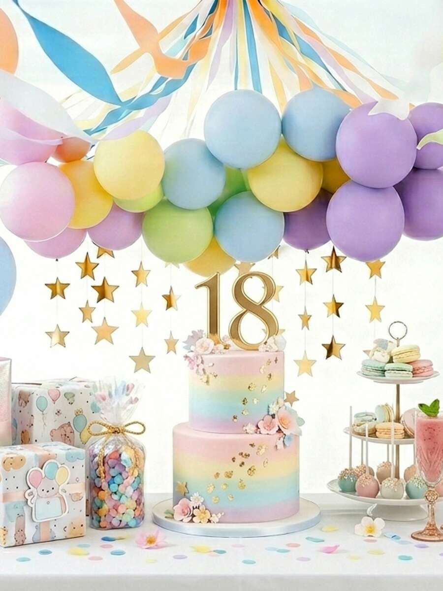 Pastel Balloons Latex Party Balloons With Pastel Streamers, Star Garland And Gold Number Balloon, Birthday Decorations For Women Girl, Multicolor Macaron Balloons For Birthday Rainbow Party Baby Shower Wedding Decorations - Birthday Decoration - 查看 1