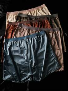 5pcs BIWEIER Men's Satin Boxer Shorts, Luxury Style, Fashion Morandi Color Palette, Soft & Comfortable, Smooth Men's Underwear, Suitable For Men's Gifts And Home Vacation - Multicolor - View 2