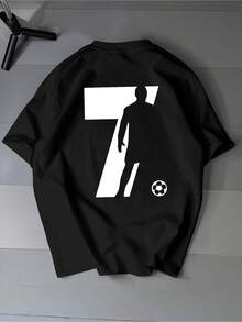T-Shirt Uomo 180g In Cotone 100% Con Stampa A Caldo, Girocollo Traspirante E Confortevole, Design Sportivo Con Numero 7, Maglietta Casual Estiva Versatile In Stile Streetwear, Resistente E Facile Da Lavare, Ideale Per Sport, Fitness, Outdoor E Look Urban Quotidiano Moderno - Black - View 1