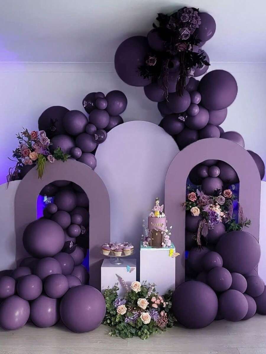 103pcs Deep Purple Balloons, Double-Stuffed Purple Balloon Garland, Various Sizes Latex Balloons, Birthday Party Decorations - View 1