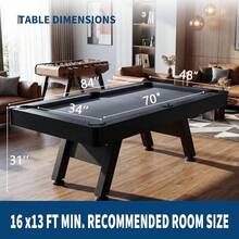 BouPower 7 Ft Billiard Table Set With 2 Cues, Balls, Triangle, Chalk & Brush, Modern Black Wood Finish For Home Office Basement - Grey - View 2
