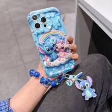 Disney Has Authorized, Phone Case - Chain Set, The Stitch Lilo & Stitch 3D Phone Case Plus A Silicone 3D Stitch Bracelet With Metallic Ring Removable Bracelet, Stitch And Angel Pattern, Compatible With Iphone17/16/15/14/13/12/11/XS/XR/X Plus Pro Max, A Stylish Cartoon Phone Case, The Perfect Gift Choice, Phone Protection, Durable Phone Cover, Great Gift For Friends And Family. - trắng - Xem 2