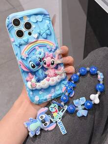 Disney Has Authorized, Phone Case - Chain Set, The Stitch Lilo & Stitch 3D Phone Case Plus A Silicone 3D Stitch Bracelet With Metallic Ring Removable Bracelet, Stitch And Angel Pattern, Compatible With Iphone17/16/15/14/13/12/11/XS/XR/X Plus Pro Max, A Stylish Cartoon Phone Case, The Perfect Gift Choice, Phone Protection, Durable Phone Cover, Great Gift For Friends And Family. - trắng - Xem 4