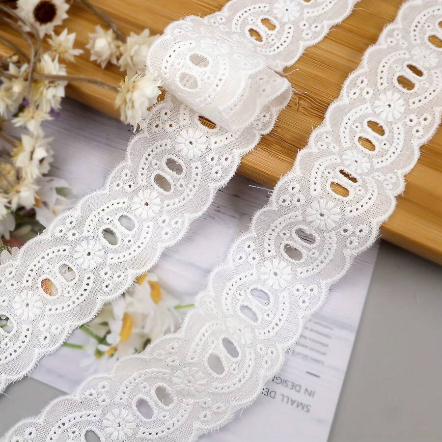 1/5碼白色棉質鏤空刺繡蕾絲飾邊,復古花卉鏤空蕾絲布料,適用於縫紉、DIY手工藝、裙襬、襯衫、窗簾、娃娃衣服、婚禮裝飾、服飾配件 - 多色C - 查看 1