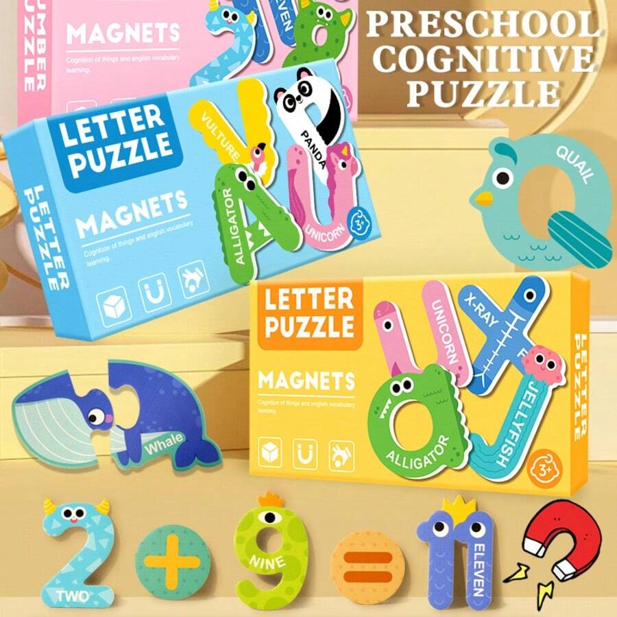 Magnetic Puzzle Refrigerator Magnets For Children Early Education Cognitive Blackboard Magnetic Stickers Numbers Letters Educational Fun Toys - Multicolor - View 1