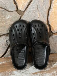 女款經典包頭木底克羅格鞋，可調式綁帶透氣園藝鞋，輕量夏季涼鞋，適合海灘、泳池及日常穿著 - 黑色 - 查看 6