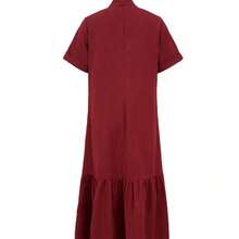 Vestido de cola de pez de manga corta con cuello alto, elegante para mujer, de primavera/verano - Verde militar - Ver 3