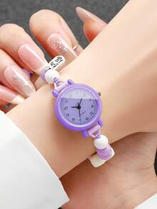 Women's Heart-Shaped Beaded Bracelet Quartz Watch, Exquisite Gift For Girlfriend (3pcs/Set), Watch Box Not Included - Multicolor - View 4