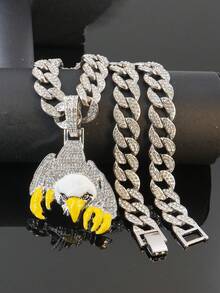 Men's Hip-Hop Style Rhinestone Eagle Necklace, Full Rhinestone Cuban Chain With Enamel Claw Decoration, Rap Accessory - Eagle Pendant Necklace - View 20
