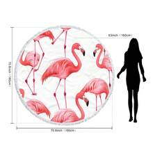 1pc Summer Flamingo Pattern Oversized Beach Towel, Round Beach Blanket, Home Decor, Suitable For Beach, Swimming Pool, Camping And Travel, Ultra Comfortable - Style5 - View 4