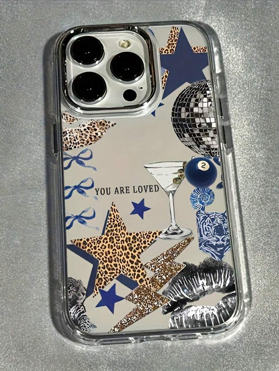 Funda de teléfono con marco de metal transparente y patrón de estilo silvestre mixto, adecuada para iPhone 17, 16, 15, 14, 13, 12 Pro Max, diseño de moda, patrón artístico, funda protectora resistente a los arañazos, adecuada para amantes de las mascotas y entusiastas de la tecnología - Multicolor - Ver 1