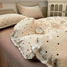 4-Piece Ruffled Duvet Cover Set, Soft And Comfortable Bedroom Bedding, Ruffled Design With Cute Floral And Cartoon Animal Patterns, Breathable And Soft All-Season Bedding Set, Includes 1 Duvet Cover, 1 Bed Sheet, 1 Or 2 Pillowcases, No Filling, Suitable For Bedroom, Dorm, Home Use, Multiple Size Options - Maroon - View 5