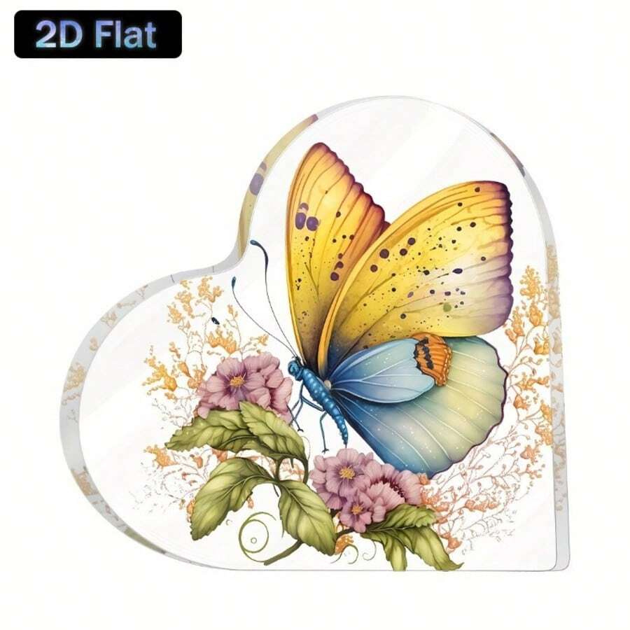 2D 壓克力蝴蝶心形多功能紀念禮品桌面裝飾牌,適用於客廳、書房、房間、家居裝飾,室內/室外使用,無需用電 - 1PC - 查看 1