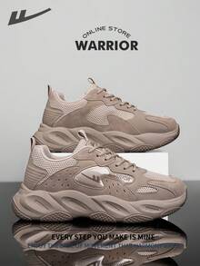 Warrior 男款舒適街頭風厚底鞋 春夏款 舒適慢跑鞋 簡約時尚休閒運動鞋 全年適用 耐磨 全天穿著 訓練運動鞋 - 卡其色 - 查看 7