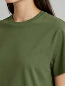 Loose V Neck Red Women's Tee Curved American Text Floating Star Strip Flag Print, Silky Smooth Top For Patriotic Anniversary Holiday Wear - 綠色 - 查看 5