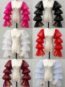 1pc White Mesh Puff Sleeve, 2pcs Elastic 4-Layer Dark Bride Sleeve Cuffs - Multicolor - View 1