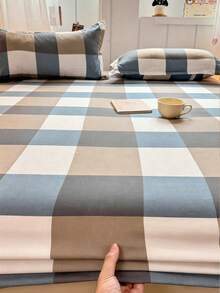 Juego de 3 piezas de ropa de cama, con patrón de cuadros de dos colores, suave y cómodo, incluye 1 sábana ajustable y 2 fundas de almohada, sin relleno, apto para dormitorio, habitación, uso doméstico, disponible en varios tamaños - Multicolor - Ver 7