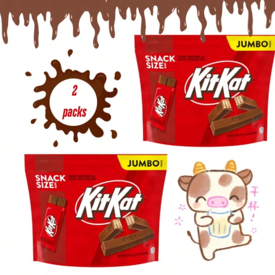 Kit Kat Milk Chocolate Wafer Snack Size Candy, Jumbo Pack 17.64 Oz, Pack Of 2 - Chocolate - View 1