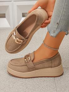 2026 Spring/Autumn New Retro Slip-On Shoes For Women, Thick Sole Platform Casual T-Strap Mary Jane Loafers - Khaki - View 6
