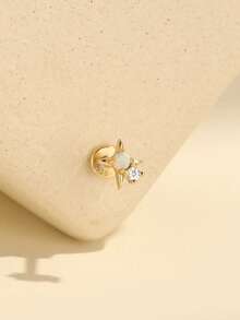 1Pc 16G 925 Sterling Silver White Opal Stud Earring, 18K Gold Plated Fire Opal Bead Internally Threaded For Women Girls Daily Wear, Sold Individually - Gold - View 7