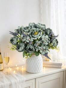 1pc Artificial Peony & Hydrangea Silk Flower Bouquet, Wedding Decor, Bridal Bouquet, Home, Restaurant, Bedroom, Balcony, Vase Decoration, Outdoor Garden, Valentine's Day, New Year Decoration, Valentine's Day Gift, Birthday Gift, Graduation Gift - Green - View 2