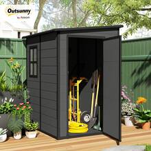 Outsunny 4 X 5FT Lean To Outdoor Storage Shed With Floor, Plastic Garden Tool Storage House Organizer With Window, Vent And Plastic Roof For Backyard, Patio, Lawn, Dark Grey - 深灰色 - 查看 2