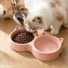 可爱猫形双头宠物碗，适用于猫、狗、兔子和小型宠物，塑料猫粮碗，底部带防溢硅胶垫，易于清洁且经久耐用。 - Small and medium-sized pets - 查看 1