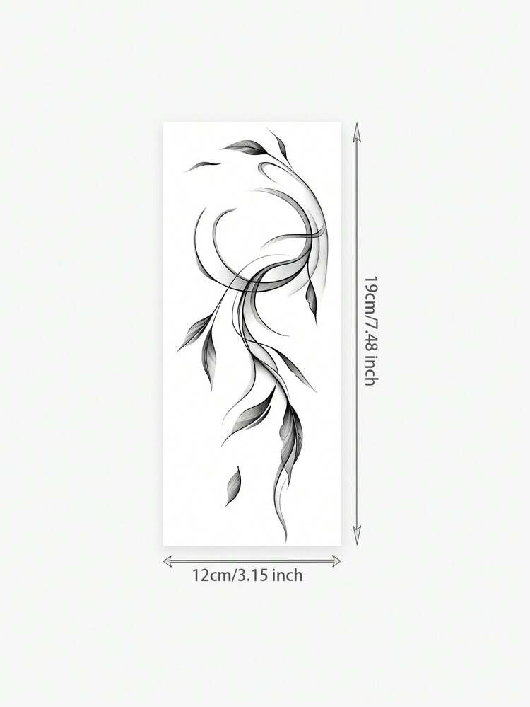 1pc Herbal Simple Sketch Style Line Vine Leaf Pattern Tattoo Stickers, Temporary Tattoo Stickers, Realistic Tattoo Design, Suitable For Travel, Music Festivals, Games, Graduation Gifts, Lasting 7-14 Days - Black - View 2