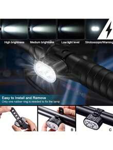 USB Rechargeable LED Bicycle Light Set, Ultra Bright Front And Rear Lights, 4/6 Modes, Mountain Bike Night Riding Lights, Safety Warning Lights, Flashing Warning Cycling Gear, Handlebar Mount, Brake Tail Light - A - View 7