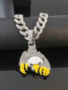 Men's Hip-Hop Style Rhinestone Eagle Necklace, Full Rhinestone Cuban Chain With Enamel Claw Decoration, Rap Accessory - Eagle Pendant Necklace - View 8