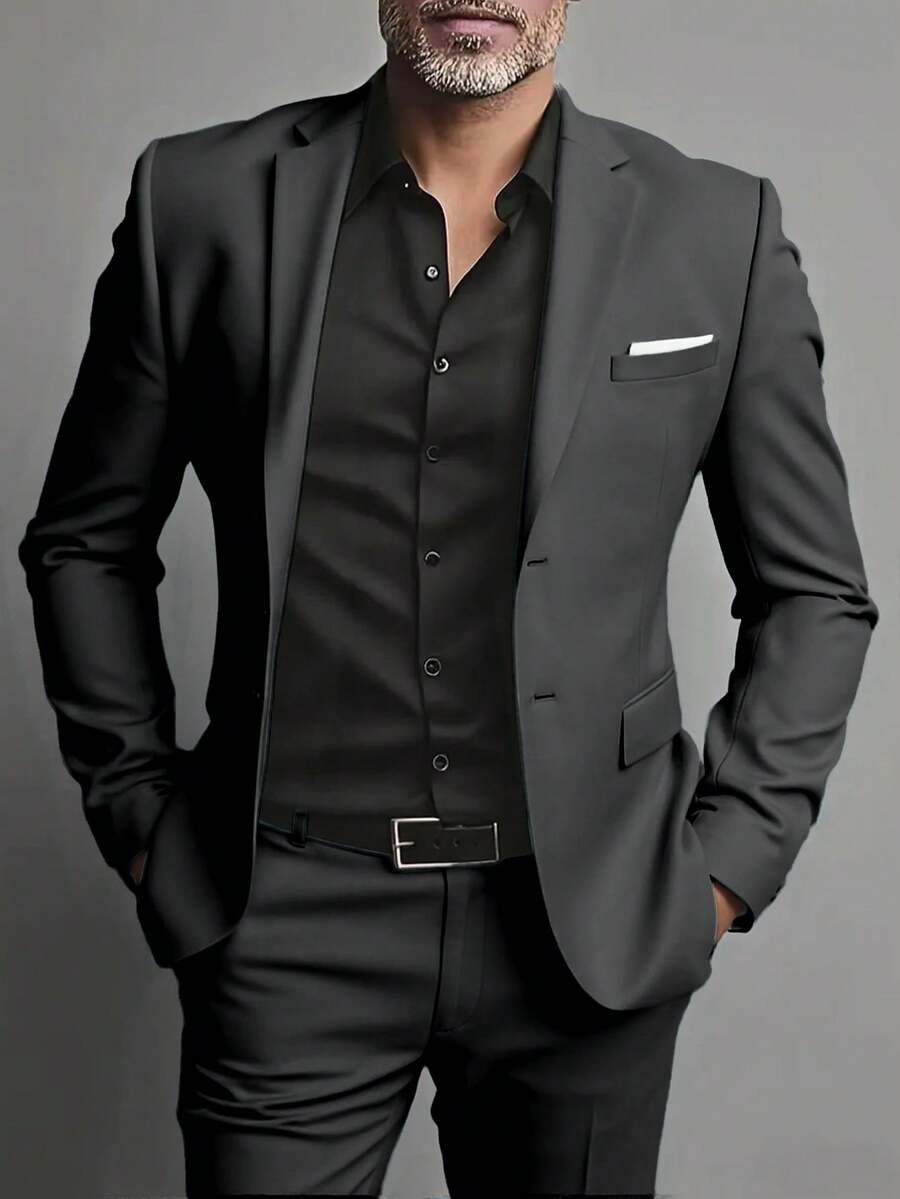Mens' Suit Set Classic Slim Fit Suit Jacket & Pant 2 Piece Set Lapel Single Breasted Blazer Suit For Men Grassland Wedding Business Party Prom Dress Tuxedo Outfits Trajes Para Hombres Elegantes Designer Inspired Size XS-3XL - Màu xám đen - Xem 1