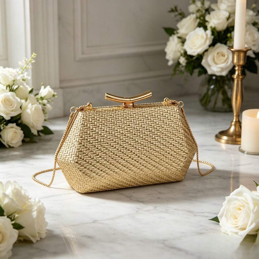 FOREVER MIYIN 1 pièce Sac bandoulière de luxe à texture tissée pour femmes, élégant sac de soirée à coque rigide avec fermeture à baiser et chaîne métallique, sac carré élégant pour mariage, bal et fête pour femmes, sac carré de luxe pour mariée, cocktail et banquet, cadeau de la Saint-Valentin, cadeau de la Fête des Mères, cadeau de passage à l'âge adulte - Multicolore - Voir 1