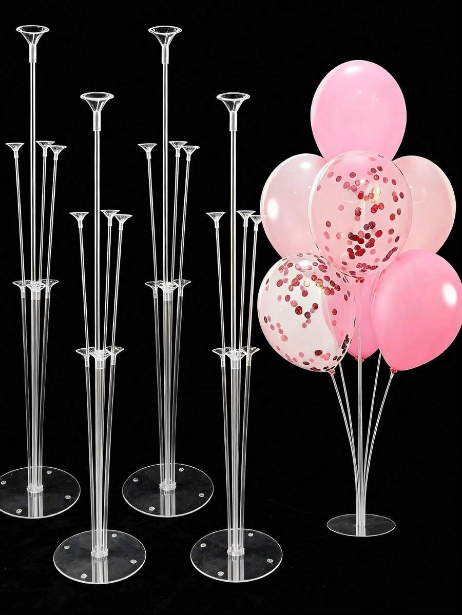 1 Set de Kit de Soporte de Globos, que incluye base adhesiva y accesorios de globos, adecuado para montaje de soporte de globos de escritorio estable, aplicable para decoración de fiesta de cumpleaños. Los palos y tazas de globos se pueden ensamblar fácilmente de forma DIY, con estante de exhibición transparente