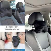 多功能汽車頸枕，符合人體工學設計貼合頸部曲線，有效緩解長時間久坐引起的頸部痠痛與壓力。不僅適用於各種汽車座椅，也能輕鬆搭配居家沙發與辦公椅，是日常使用的實用頸部護理內飾配件。 - 黑色頸枕 - 查看 1
