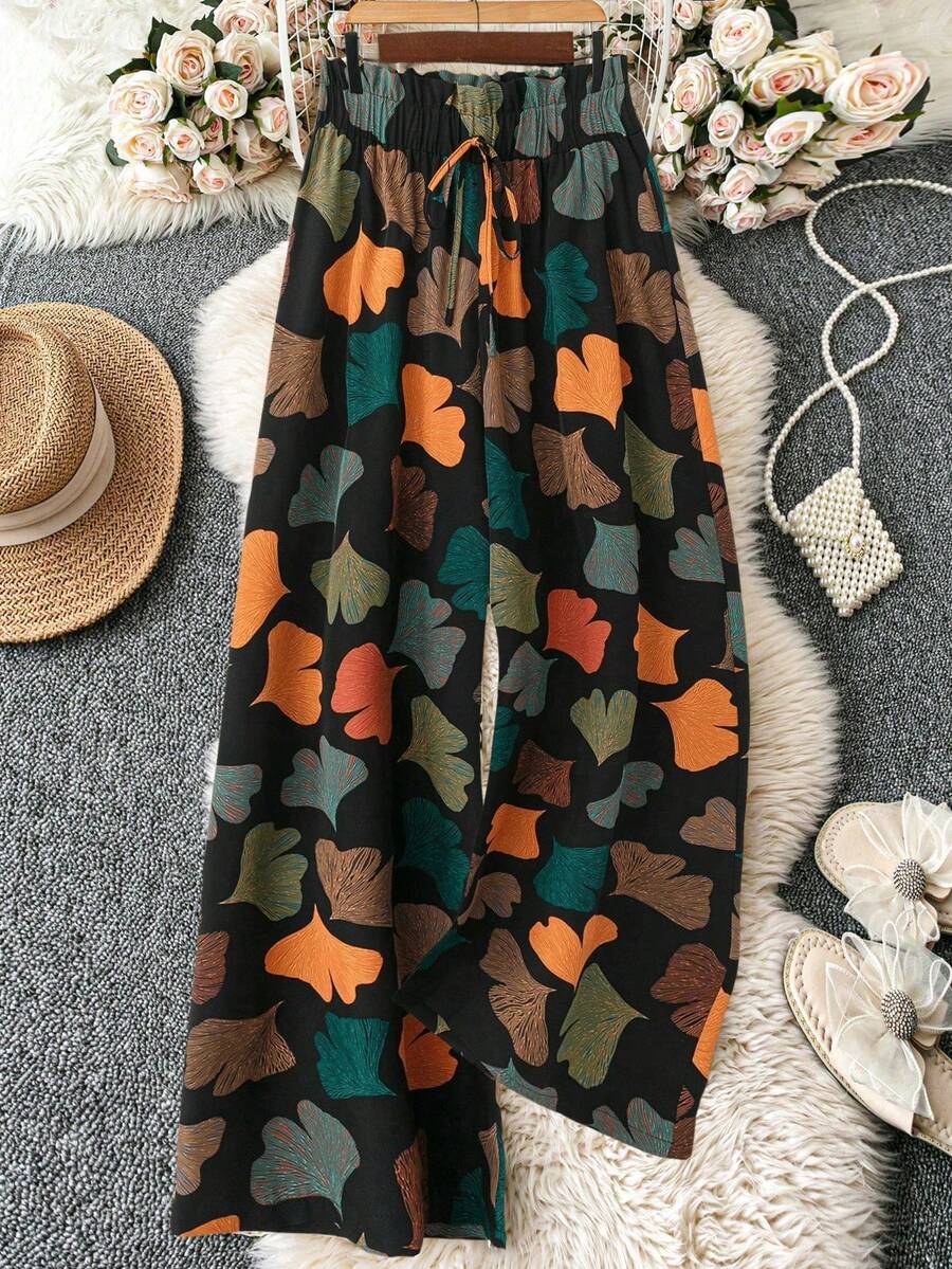 Retro Plus Size Women'S Valentine'S Day Allover Print Woven Wide Leg Pants, Regular Fit Casual Trousers, Summer, Rave, Spring Break, Boho Fall Cloth For Women Capri For Women Beach Outfit For Woman Y2K Clothing Women - 多色 3 - 查看 1