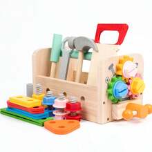 1 Set Wooden Children's Tool Box Toy, Realistic Nut & Bolt Assembly Combination With Hammer, Wrench, Gears, Natural Wood Tool Workbench, Early Education Puzzle Toy To Develop Hands-On Ability - Multicolor - View 12