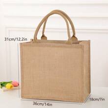 1pc Handled Gift Shopping Bag, Waterproof Laminated Linen Tote Bag, Minimalist Fashion Gift Bag, DIY Handbag, Shopping & Commuting Bag, Lunch Bag - Khaki - View 10