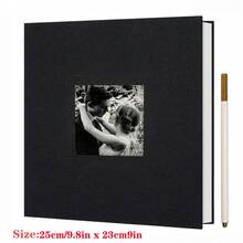 DIY亞麻自黏式剪貼簿相簿，2x3 4x6 5x7 8x10 照片，附照片展示窗，適合家庭、婚禮與開學季禮物 - 常規 - View 13