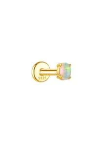 1Pc 16G 925 Sterling Silver White Opal Stud Earring, 18K Gold Plated Fire Opal Bead Internally Threaded For Women Girls Daily Wear, Sold Individually - Gold - View 18