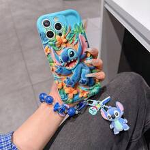 Disney Has Authorized, Phone Case - Chain Set, The Stitch Lilo & Stitch 3D Phone Case Plus A Silicone 3D Stitch Bracelet With Metallic Ring Removable Bracelet, Stitch And Angel Pattern, Compatible With Iphone17/16/15/14/13/12/11/XS/XR/X Plus Pro Max, A Stylish Cartoon Phone Case, The Perfect Gift Choice, Phone Protection, Durable Phone Cover, Great Gift For Friends And Family. - trắng - Xem 2