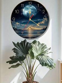 1pc 10"/12" Modern Wooden Night Sky Moon Design Wall Clock, Classic Style With Gold Numerals, Wall Mounted, Suitable For Home Or Office Decor, Nighttime Decor | Landscape Wall Clock | Durable Wall Clock, Wall Clock Decor - Multicolor - View 5
