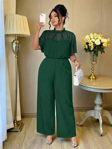 Mono de verano elegante para vacaciones y uso diario para mujeres de talla - Verde militar - Ver 1
