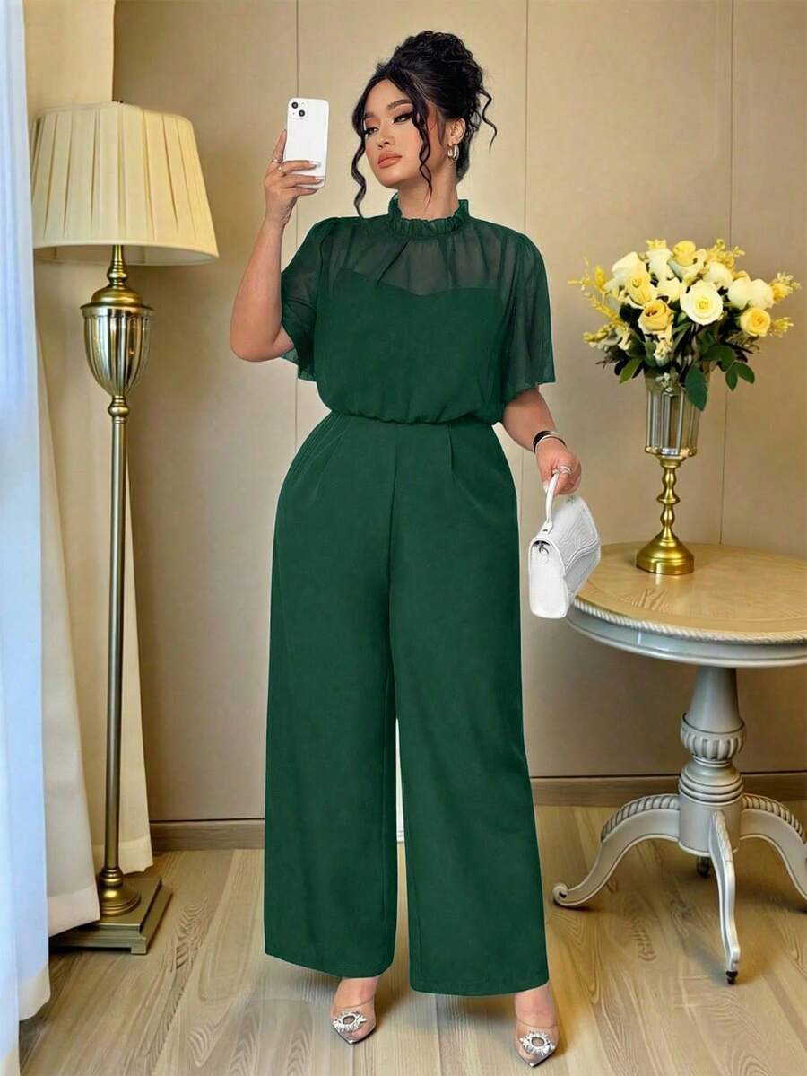 Mono de verano elegante para vacaciones y uso diario para mujeres de talla - Verde militar - Ver 1